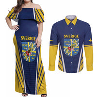 Personalized Swedish Empire 1611-1721 Couples Matching Off Shoulder Maxi Dress and Long Sleeve Button Shirt Flag Color Inspiration - Wonder Print Shop