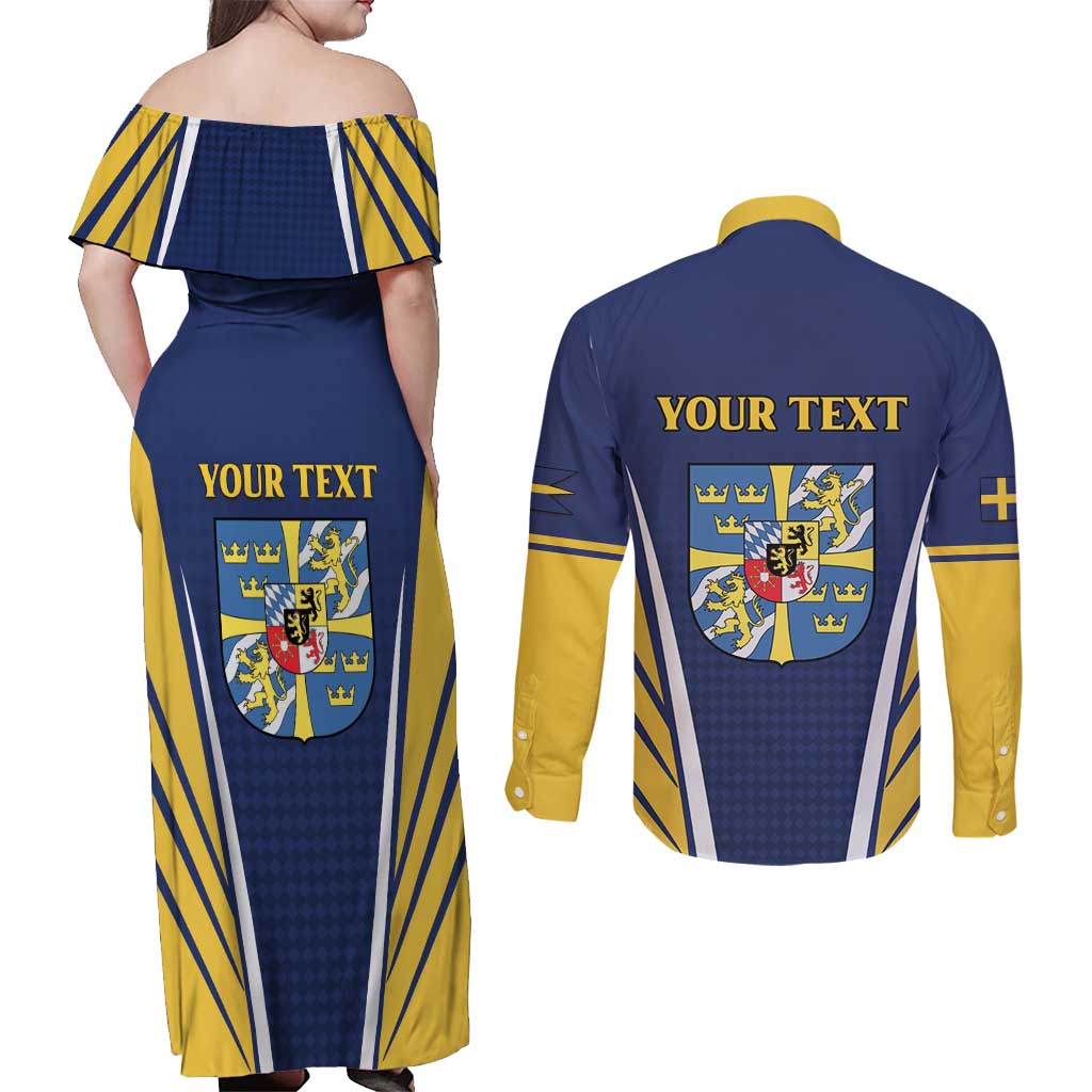 Personalized Swedish Empire 1611-1721 Couples Matching Off Shoulder Maxi Dress and Long Sleeve Button Shirt Flag Color Inspiration - Wonder Print Shop