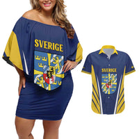 Personalized Swedish Empire 1611-1721 Couples Matching Off Shoulder Short Dress and Hawaiian Shirt Flag Color Inspiration - Wonder Print Shop