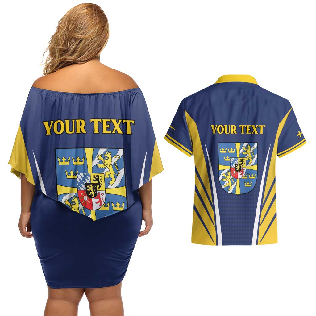 Personalized Swedish Empire 1611-1721 Couples Matching Off Shoulder Short Dress and Hawaiian Shirt Flag Color Inspiration - Wonder Print Shop