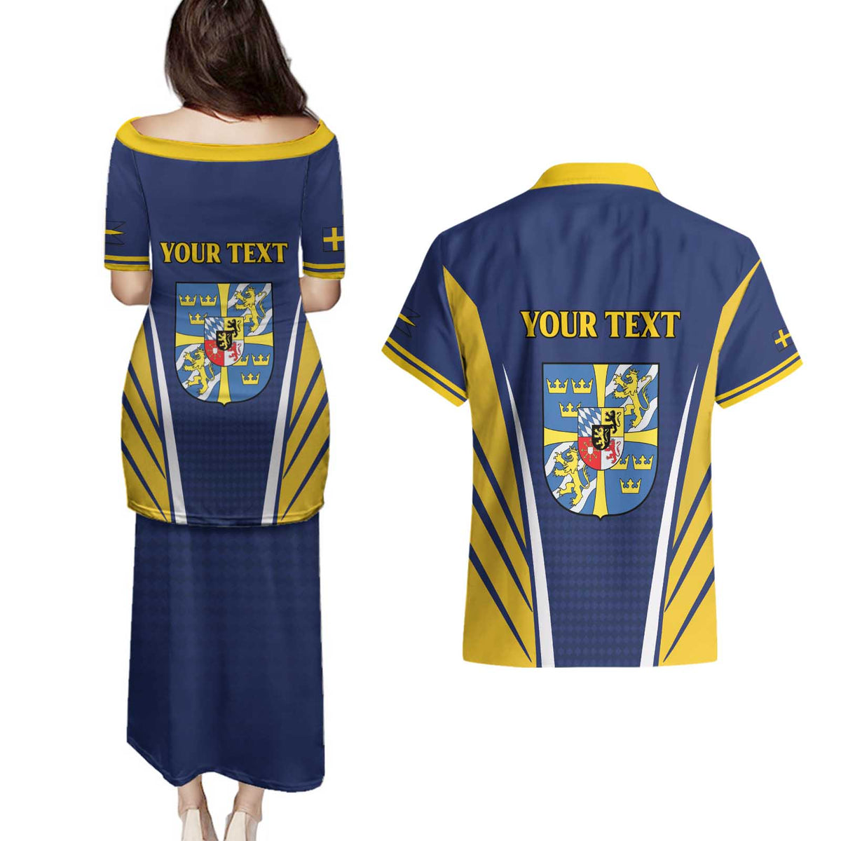 Personalized Swedish Empire 1611-1721 Couples Matching Puletasi and Hawaiian Shirt Flag Color Inspiration - Wonder Print Shop