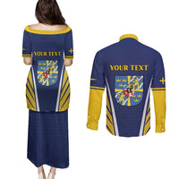 Personalized Swedish Empire 1611-1721 Couples Matching Puletasi and Long Sleeve Button Shirt Flag Color Inspiration - Wonder Print Shop