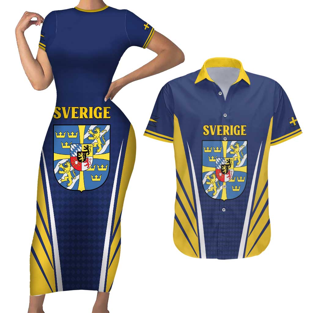 Personalized Swedish Empire 1611-1721 Couples Matching Short Sleeve Bodycon Dress and Hawaiian Shirt Flag Color Inspiration - Wonder Print Shop