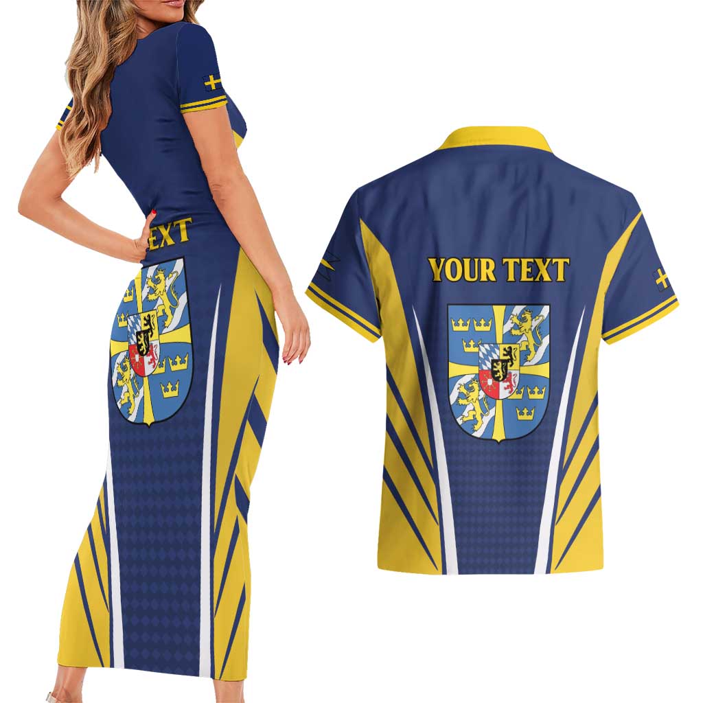 Personalized Swedish Empire 1611-1721 Couples Matching Short Sleeve Bodycon Dress and Hawaiian Shirt Flag Color Inspiration - Wonder Print Shop
