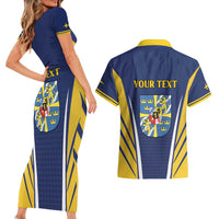 Personalized Swedish Empire 1611-1721 Couples Matching Short Sleeve Bodycon Dress and Hawaiian Shirt Flag Color Inspiration - Wonder Print Shop