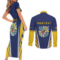 Personalized Swedish Empire 1611-1721 Couples Matching Short Sleeve Bodycon Dress and Long Sleeve Button Shirt Flag Color Inspiration - Wonder Print Shop