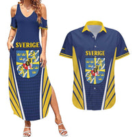 Personalized Swedish Empire 1611-1721 Couples Matching Summer Maxi Dress and Hawaiian Shirt Flag Color Inspiration - Wonder Print Shop