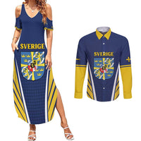 Personalized Swedish Empire 1611-1721 Couples Matching Summer Maxi Dress and Long Sleeve Button Shirt Flag Color Inspiration - Wonder Print Shop