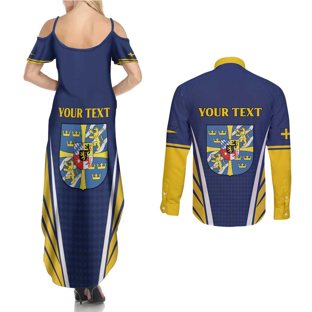 Personalized Swedish Empire 1611-1721 Couples Matching Summer Maxi Dress and Long Sleeve Button Shirt Flag Color Inspiration - Wonder Print Shop