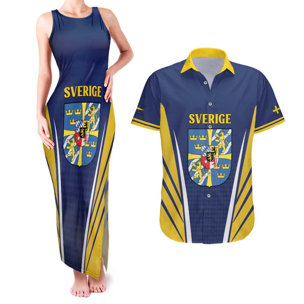 Personalized Swedish Empire 1611-1721 Couples Matching Tank Maxi Dress and Hawaiian Shirt Flag Color Inspiration - Wonder Print Shop