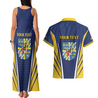 Personalized Swedish Empire 1611-1721 Couples Matching Tank Maxi Dress and Hawaiian Shirt Flag Color Inspiration - Wonder Print Shop