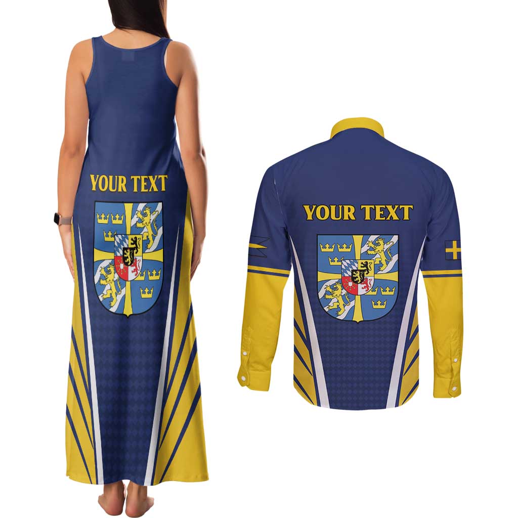 Personalized Swedish Empire 1611-1721 Couples Matching Tank Maxi Dress and Long Sleeve Button Shirt Flag Color Inspiration - Wonder Print Shop
