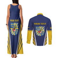Personalized Swedish Empire 1611-1721 Couples Matching Tank Maxi Dress and Long Sleeve Button Shirt Flag Color Inspiration - Wonder Print Shop