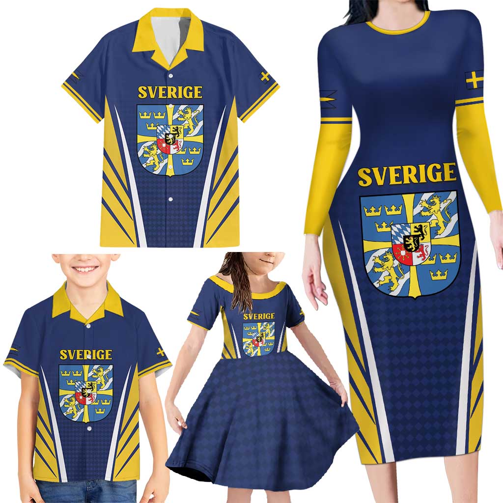Personalized Swedish Empire 1611-1721 Family Matching Long Sleeve Bodycon Dress and Hawaiian Shirt Flag Color Inspiration - Wonder Print Shop