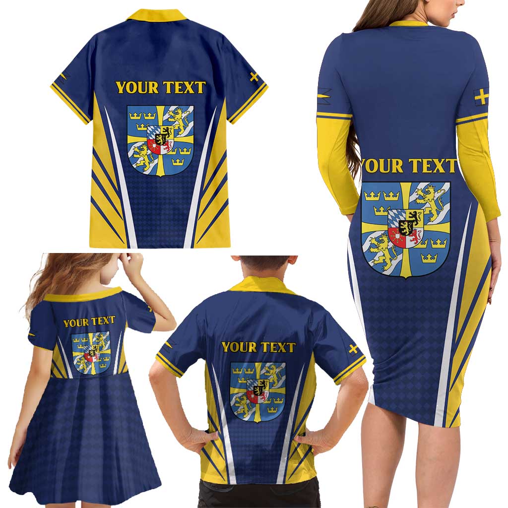 Personalized Swedish Empire 1611-1721 Family Matching Long Sleeve Bodycon Dress and Hawaiian Shirt Flag Color Inspiration - Wonder Print Shop