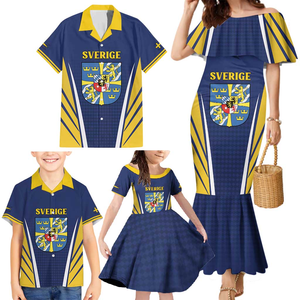 Personalized Swedish Empire 1611-1721 Family Matching Mermaid Dress and Hawaiian Shirt Flag Color Inspiration - Wonder Print Shop