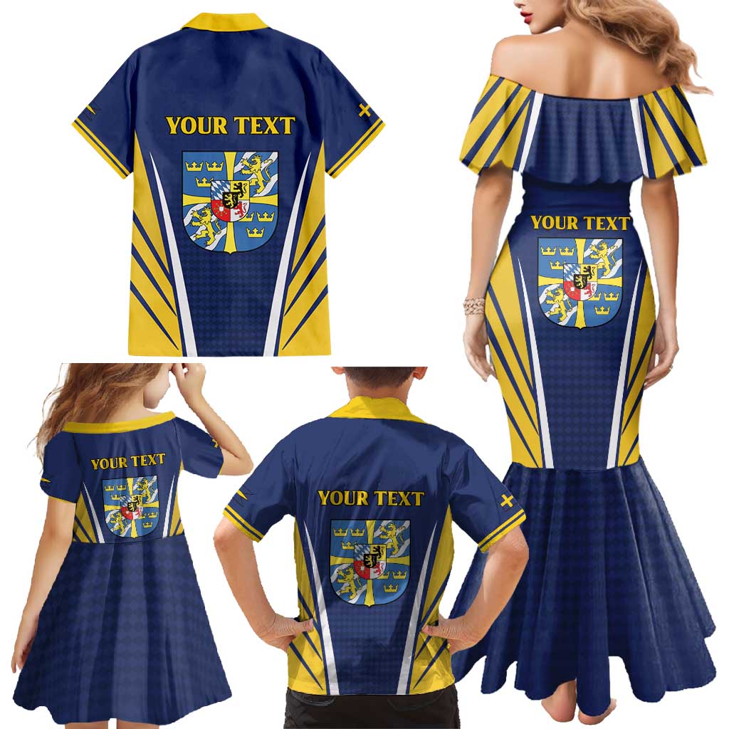 Personalized Swedish Empire 1611-1721 Family Matching Mermaid Dress and Hawaiian Shirt Flag Color Inspiration - Wonder Print Shop