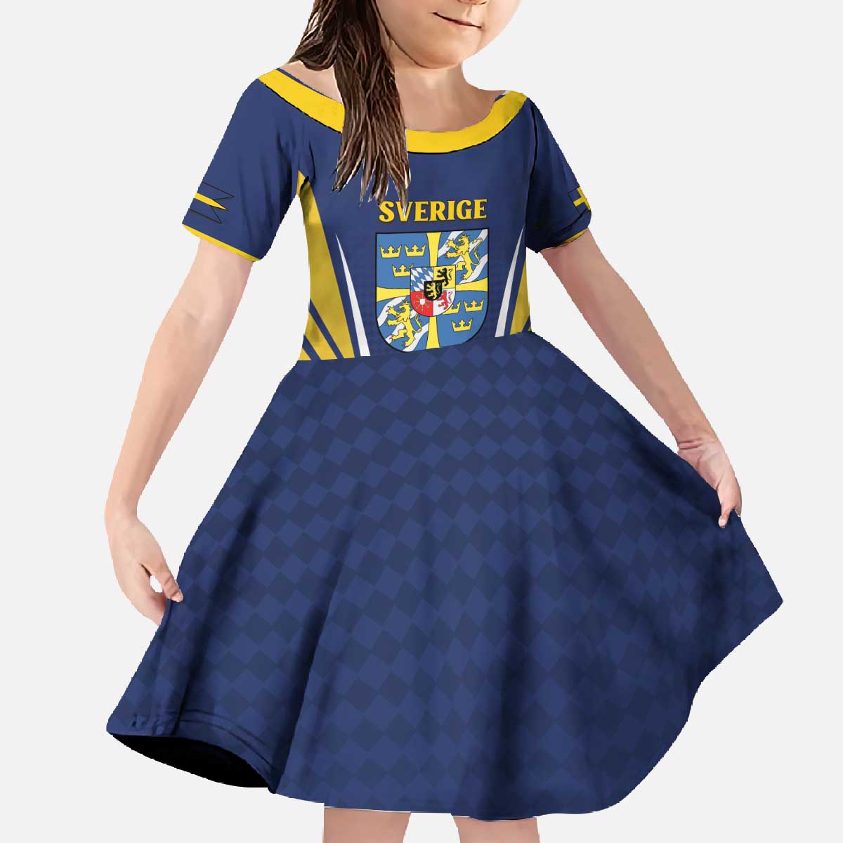 Personalized Swedish Empire 1611-1721 Family Matching Off The Shoulder Long Sleeve Dress and Hawaiian Shirt Flag Color Inspiration - Wonder Print Shop