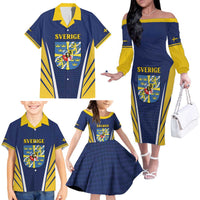 Personalized Swedish Empire 1611-1721 Family Matching Off The Shoulder Long Sleeve Dress and Hawaiian Shirt Flag Color Inspiration - Wonder Print Shop