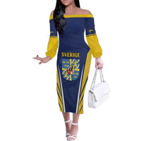 Personalized Swedish Empire 1611-1721 Family Matching Off The Shoulder Long Sleeve Dress and Hawaiian Shirt Flag Color Inspiration - Wonder Print Shop