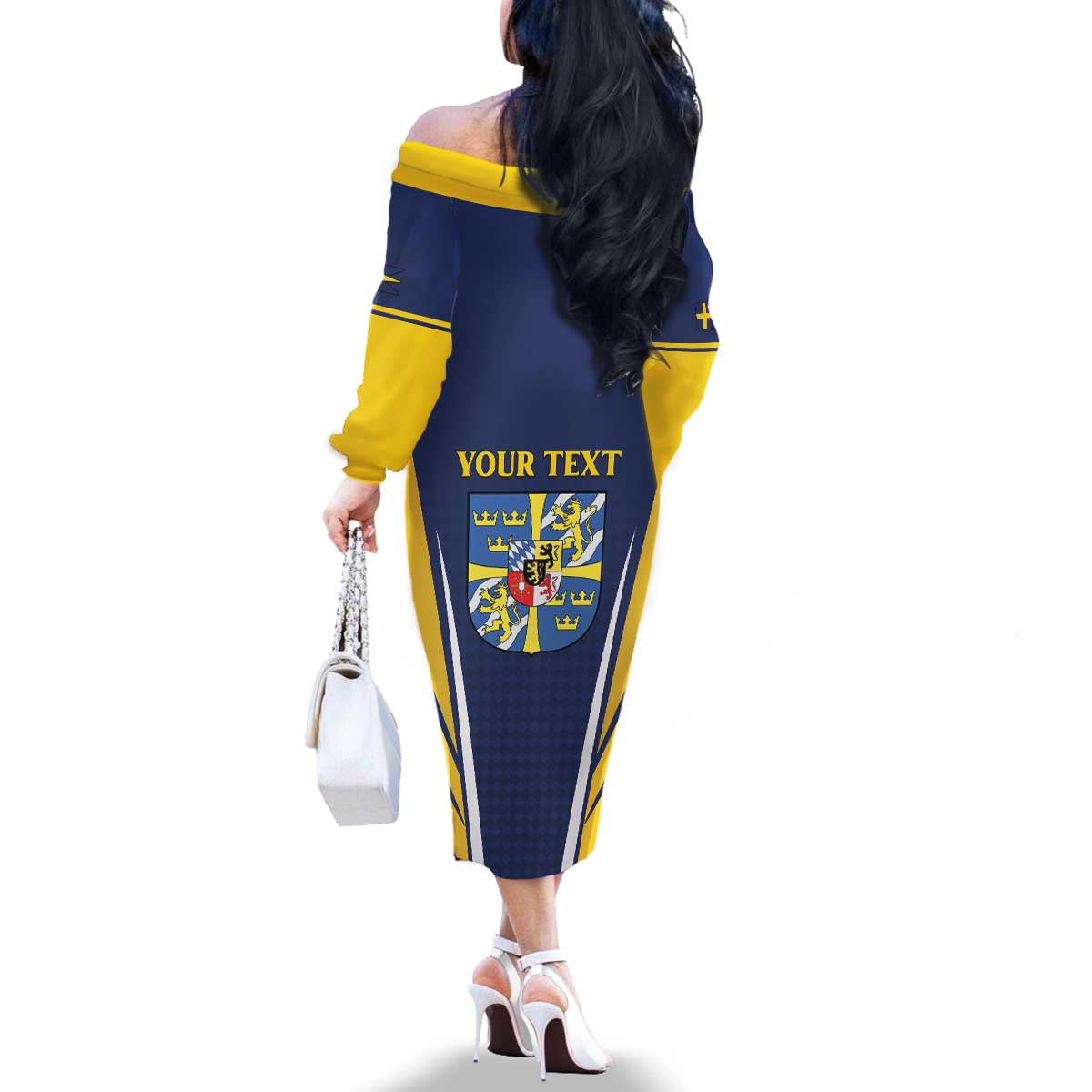 Personalized Swedish Empire 1611-1721 Family Matching Off The Shoulder Long Sleeve Dress and Hawaiian Shirt Flag Color Inspiration - Wonder Print Shop