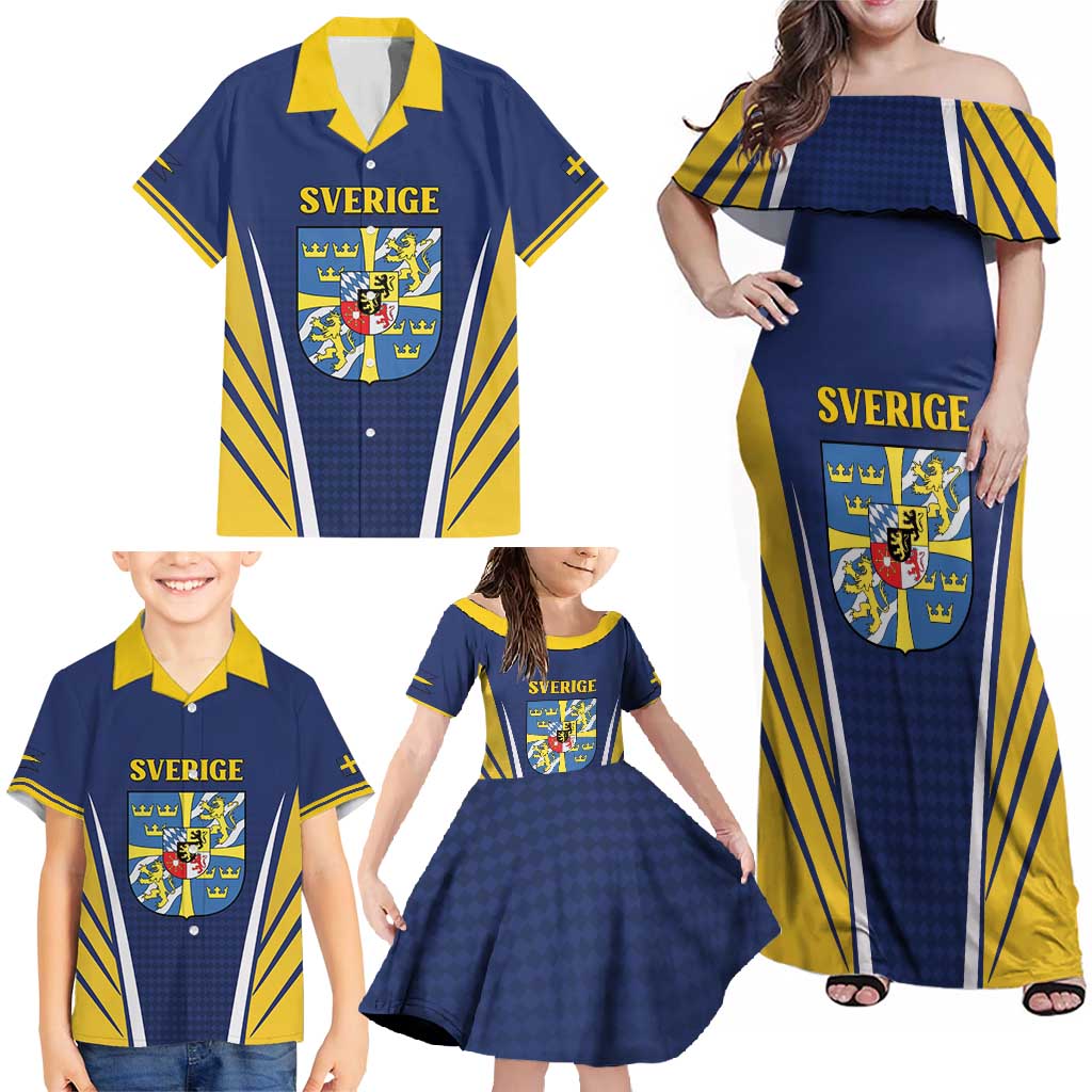 Personalized Swedish Empire 1611-1721 Family Matching Off Shoulder Maxi Dress and Hawaiian Shirt Flag Color Inspiration - Wonder Print Shop