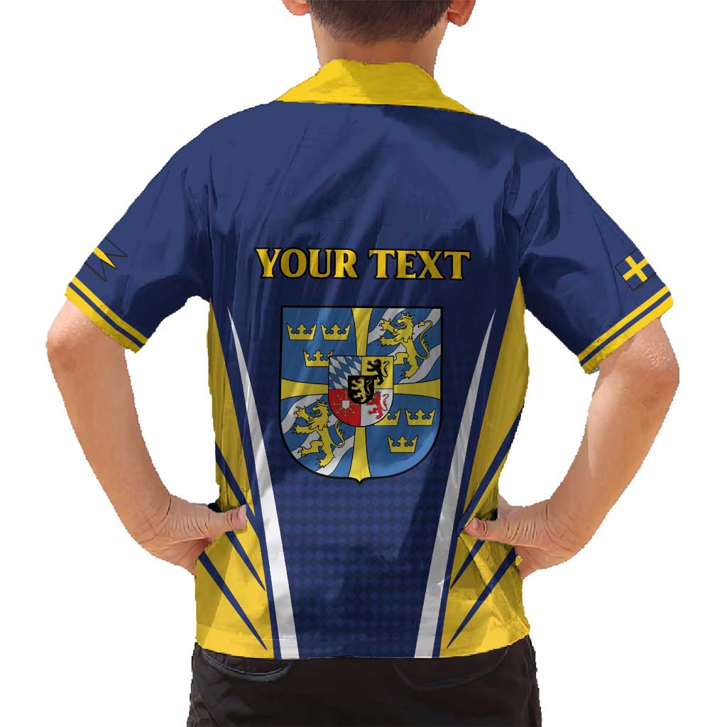 Personalized Swedish Empire 1611-1721 Family Matching Off Shoulder Short Dress and Hawaiian Shirt Flag Color Inspiration - Wonder Print Shop