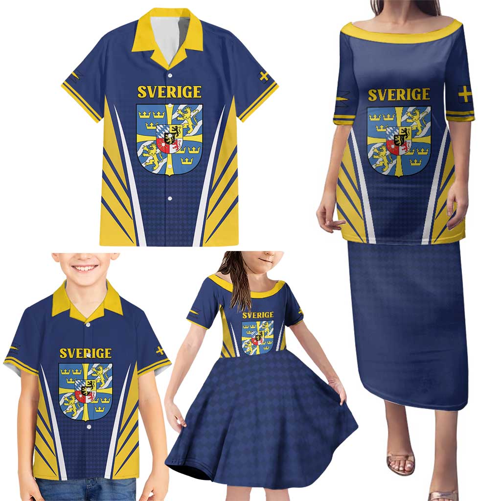 Personalized Swedish Empire 1611-1721 Family Matching Puletasi and Hawaiian Shirt Flag Color Inspiration - Wonder Print Shop