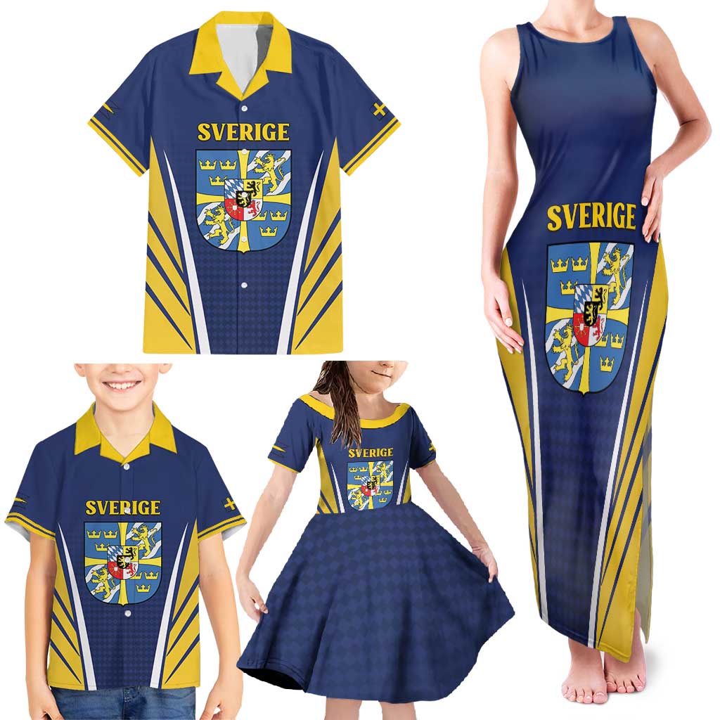 Personalized Swedish Empire 1611-1721 Family Matching Tank Maxi Dress and Hawaiian Shirt Flag Color Inspiration - Wonder Print Shop