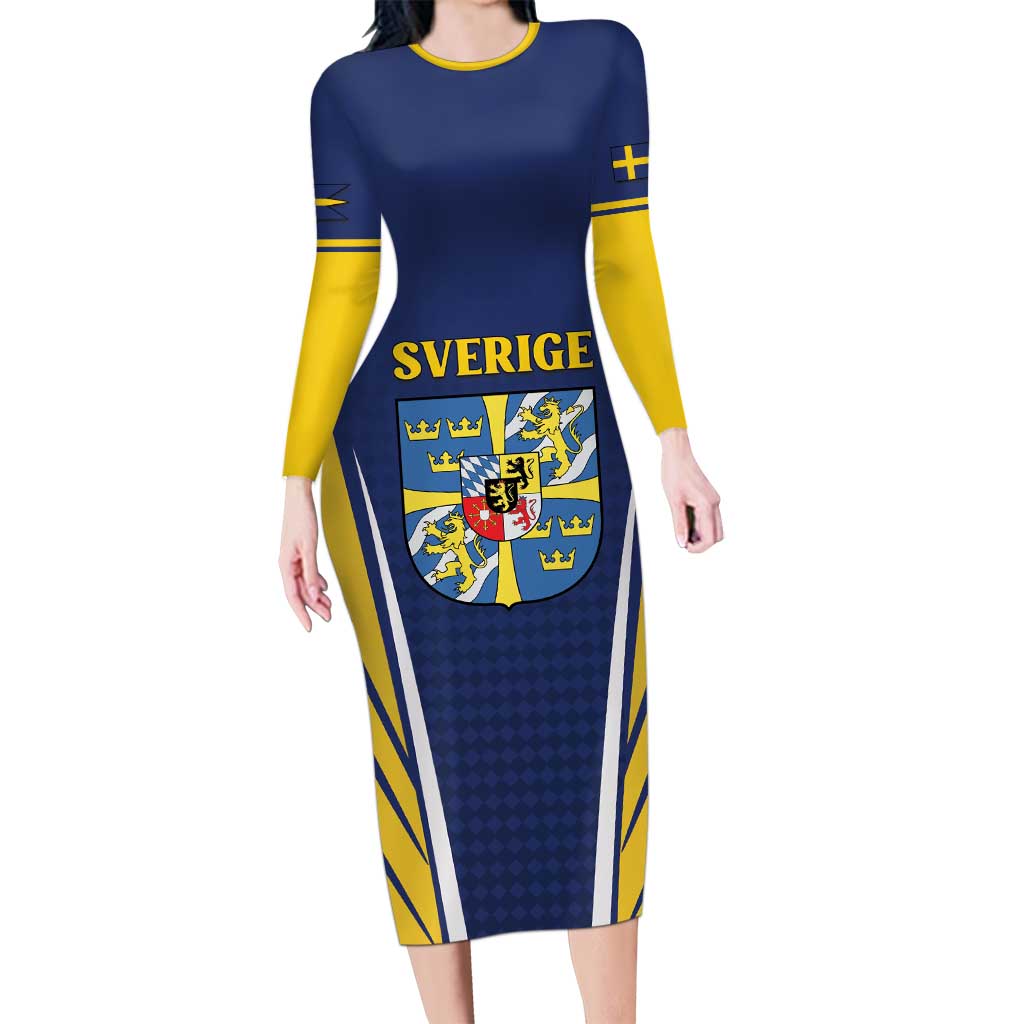 Personalized Swedish Empire 1611-1721 Long Sleeve Bodycon Dress Flag Color Inspiration - Wonder Print Shop