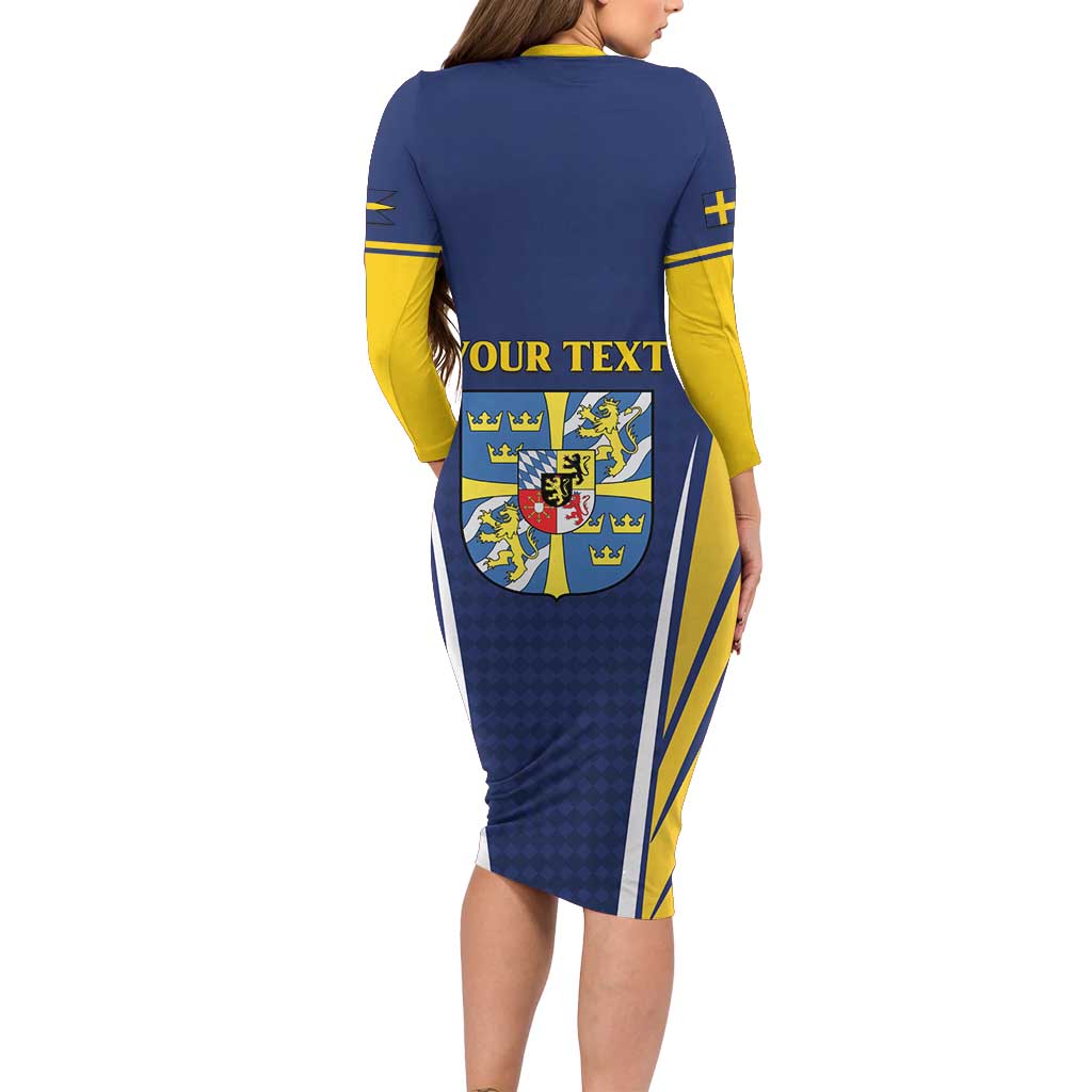 Personalized Swedish Empire 1611-1721 Long Sleeve Bodycon Dress Flag Color Inspiration - Wonder Print Shop