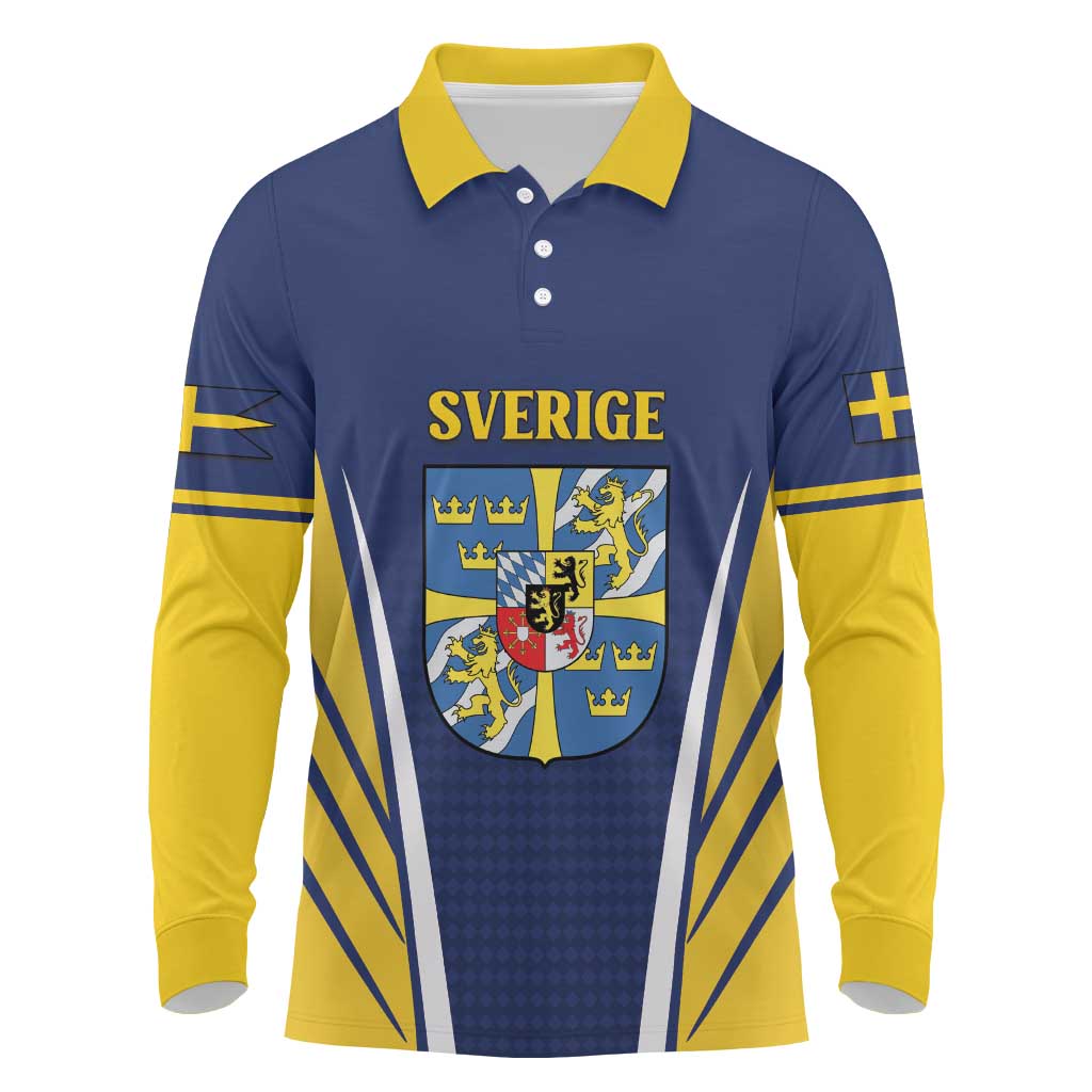 Personalized Swedish Empire 1611-1721 Long Sleeve Polo Shirt Flag Color Inspiration - Wonder Print Shop