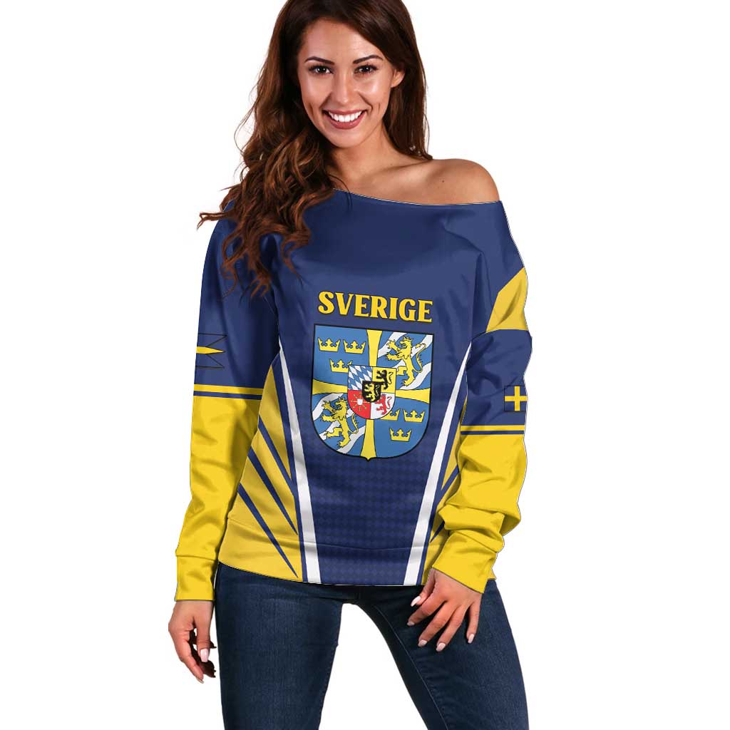Personalized Swedish Empire 1611-1721 Off Shoulder Sweater Flag Color Inspiration - Wonder Print Shop