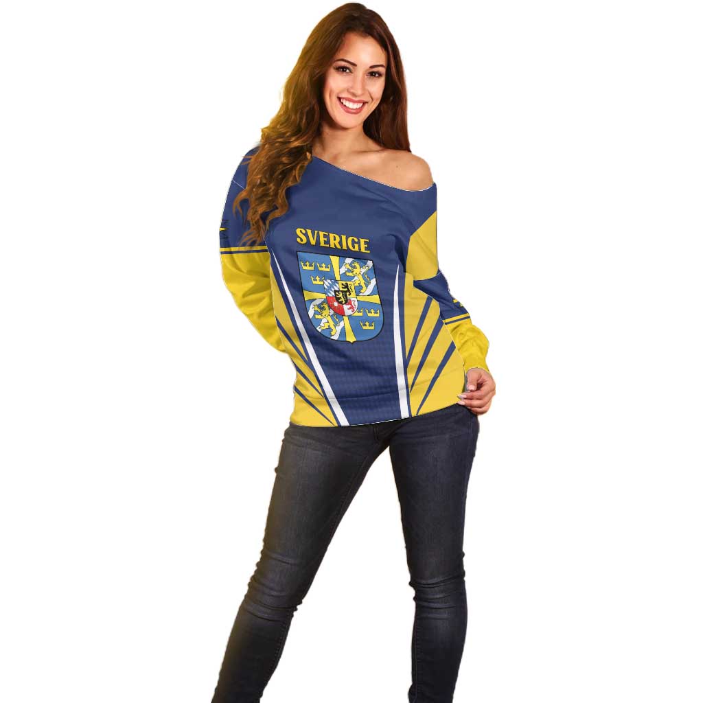 Personalized Swedish Empire 1611-1721 Off Shoulder Sweater Flag Color Inspiration - Wonder Print Shop