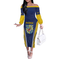 Personalized Swedish Empire 1611-1721 Off The Shoulder Long Sleeve Dress Flag Color Inspiration - Wonder Print Shop