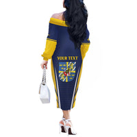 Personalized Swedish Empire 1611-1721 Off The Shoulder Long Sleeve Dress Flag Color Inspiration - Wonder Print Shop