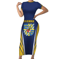 Personalized Swedish Empire 1611-1721 Short Sleeve Bodycon Dress Flag Color Inspiration - Wonder Print Shop