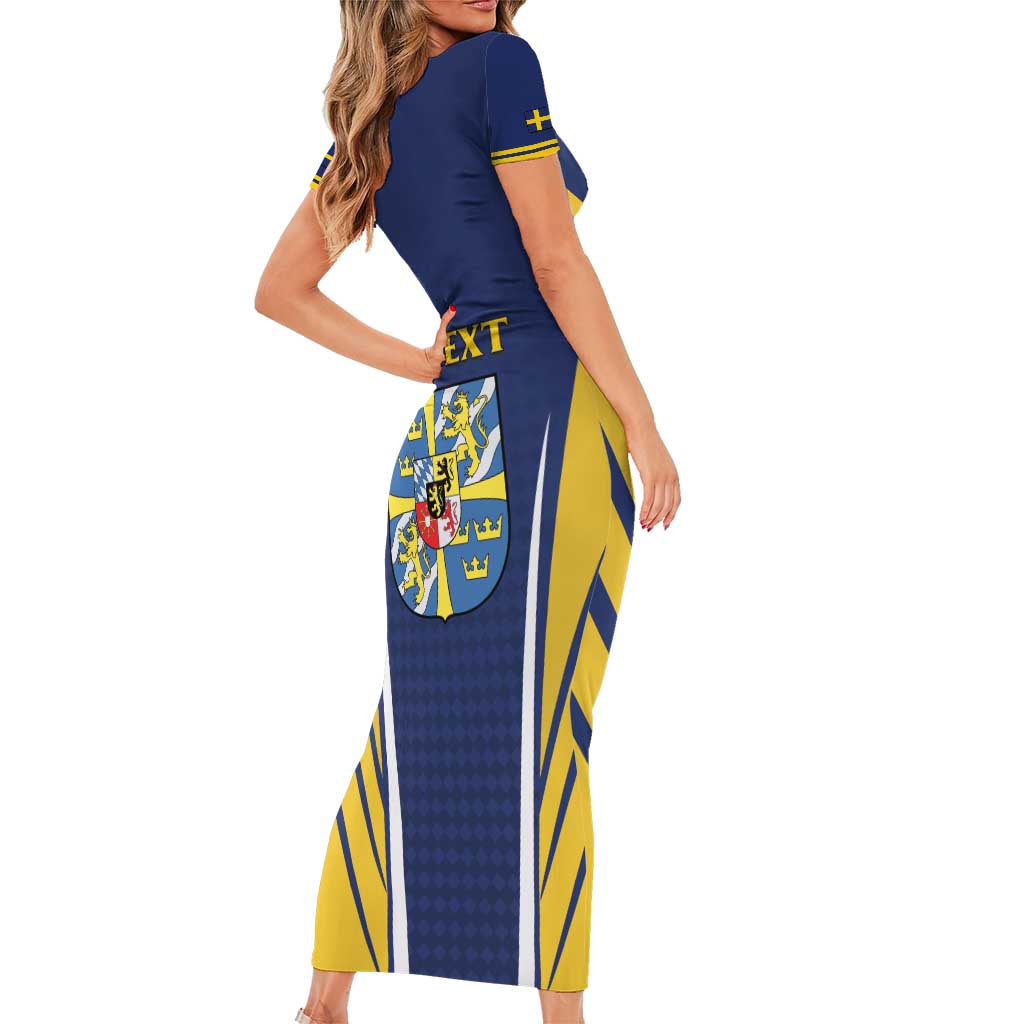 Personalized Swedish Empire 1611-1721 Short Sleeve Bodycon Dress Flag Color Inspiration - Wonder Print Shop