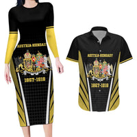 Personalized Austro-Hungarian Empire 1867-1918 Couples Matching Long Sleeve Bodycon Dress and Hawaiian Shirt Flag Color Inspiration - Wonder Print Shop