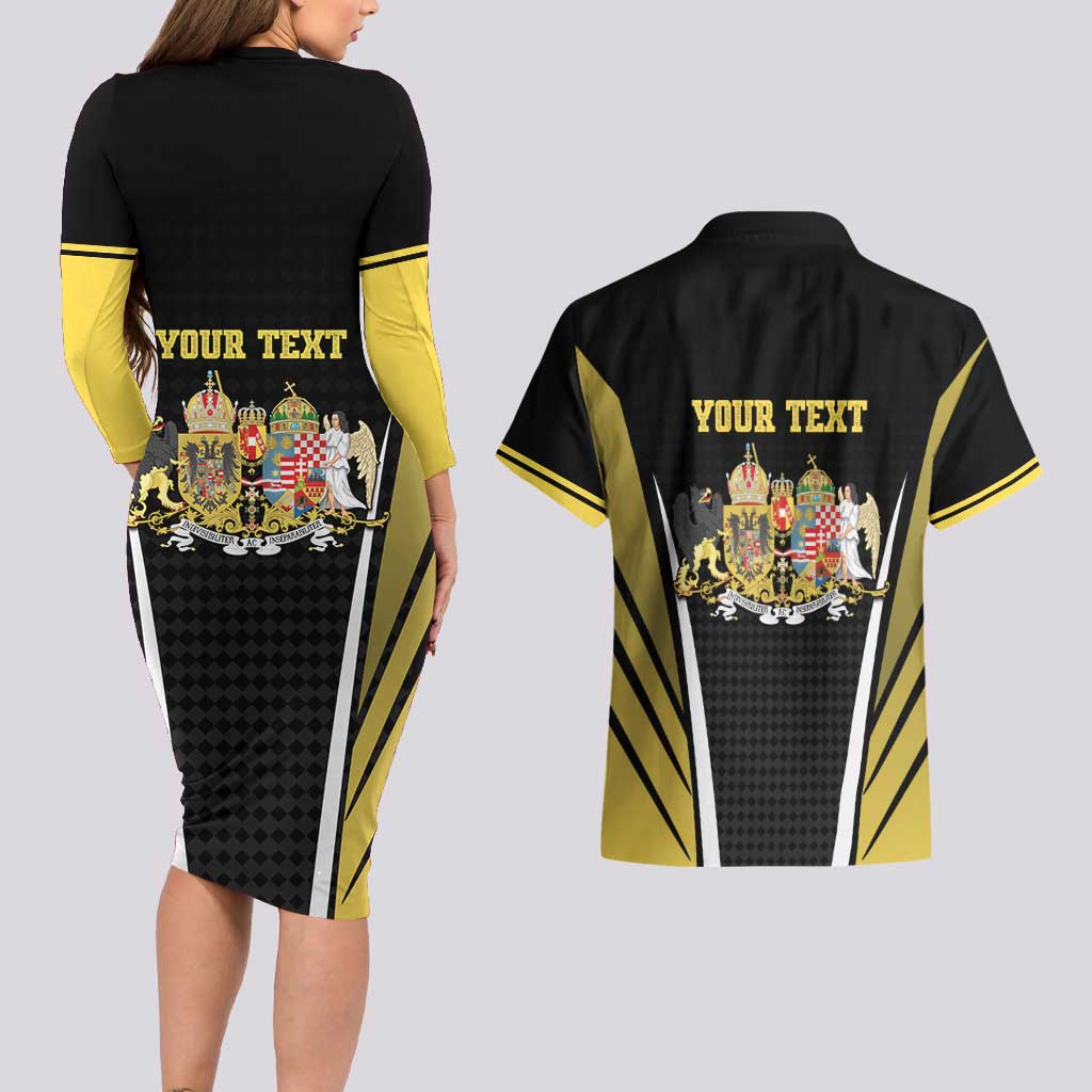 Personalized Austro-Hungarian Empire 1867-1918 Couples Matching Long Sleeve Bodycon Dress and Hawaiian Shirt Flag Color Inspiration - Wonder Print Shop
