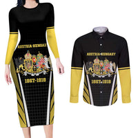 Personalized Austro-Hungarian Empire 1867-1918 Couples Matching Long Sleeve Bodycon Dress and Long Sleeve Button Shirt Flag Color Inspiration - Wonder Print Shop