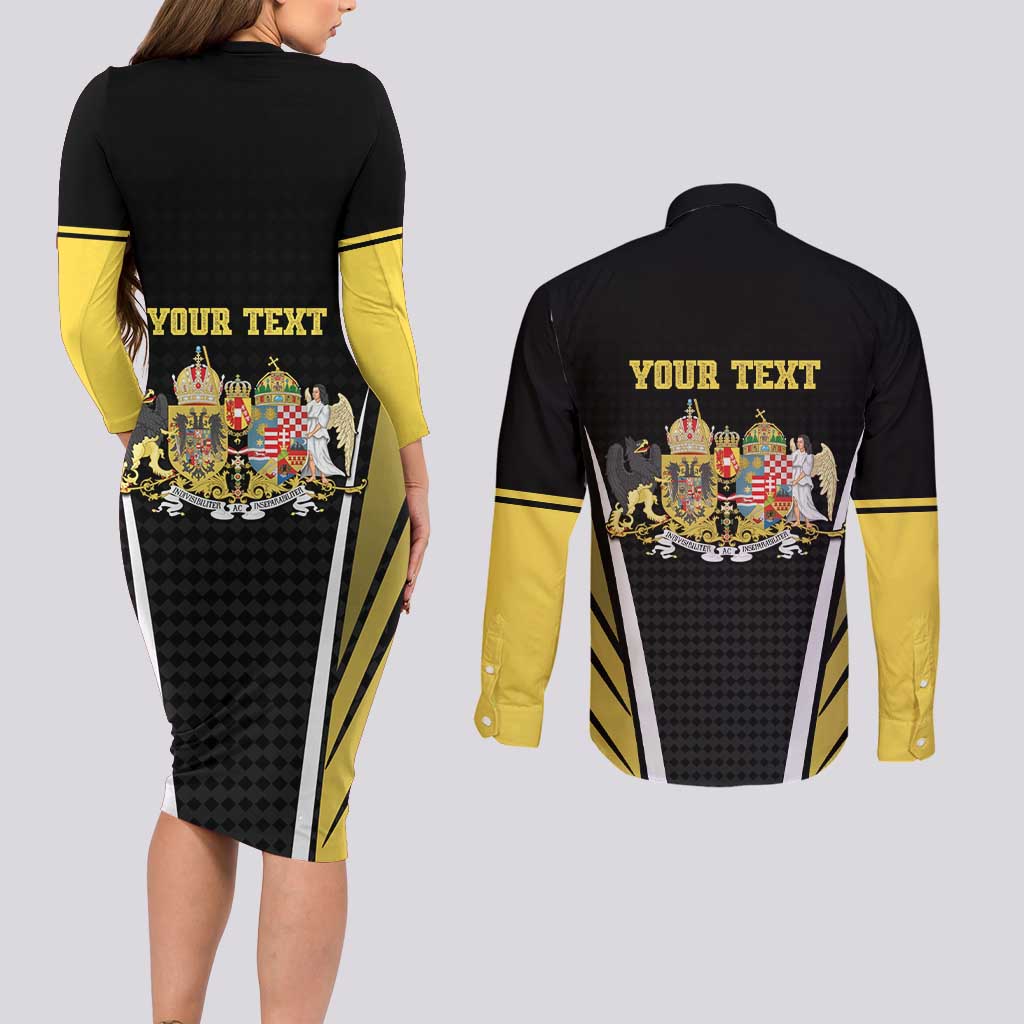 Personalized Austro-Hungarian Empire 1867-1918 Couples Matching Long Sleeve Bodycon Dress and Long Sleeve Button Shirt Flag Color Inspiration - Wonder Print Shop