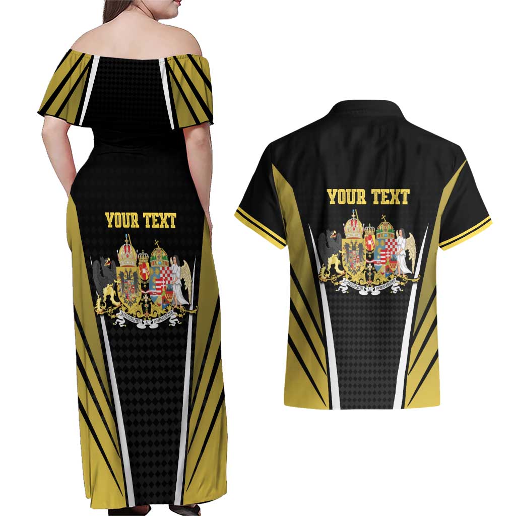 Personalized Austro-Hungarian Empire 1867-1918 Couples Matching Off Shoulder Maxi Dress and Hawaiian Shirt Flag Color Inspiration - Wonder Print Shop
