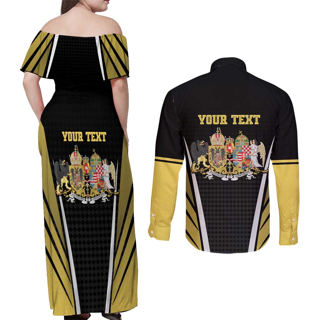 Personalized Austro-Hungarian Empire 1867-1918 Couples Matching Off Shoulder Maxi Dress and Long Sleeve Button Shirt Flag Color Inspiration - Wonder Print Shop