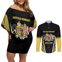Personalized Austro-Hungarian Empire 1867-1918 Couples Matching Off Shoulder Short Dress and Long Sleeve Button Shirt Flag Color Inspiration - Wonder Print Shop