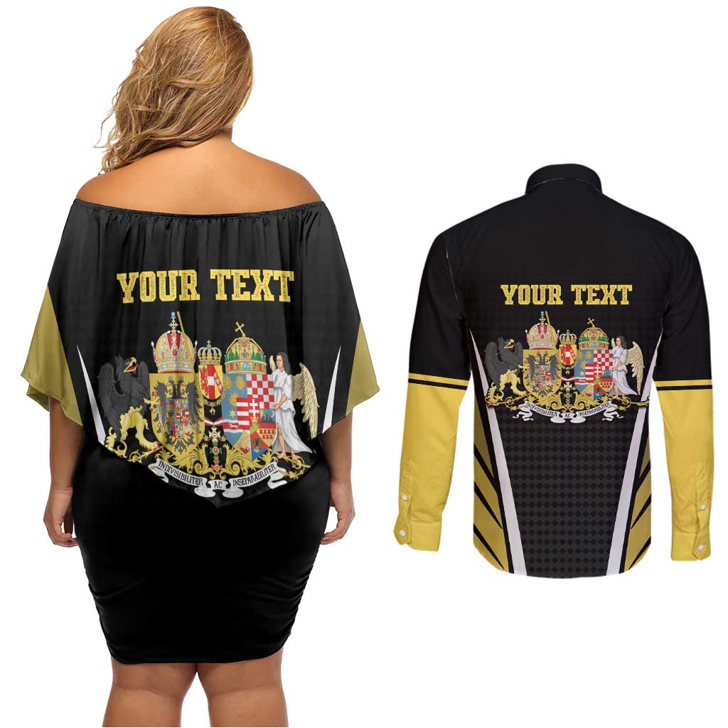 Personalized Austro-Hungarian Empire 1867-1918 Couples Matching Off Shoulder Short Dress and Long Sleeve Button Shirt Flag Color Inspiration - Wonder Print Shop