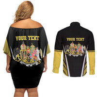 Personalized Austro-Hungarian Empire 1867-1918 Couples Matching Off Shoulder Short Dress and Long Sleeve Button Shirt Flag Color Inspiration - Wonder Print Shop
