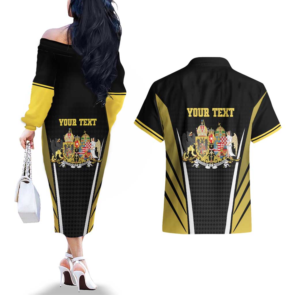 Personalized Austro-Hungarian Empire 1867-1918 Couples Matching Off The Shoulder Long Sleeve Dress and Hawaiian Shirt Flag Color Inspiration - Wonder Print Shop