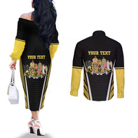 Personalized Austro-Hungarian Empire 1867-1918 Couples Matching Off The Shoulder Long Sleeve Dress and Long Sleeve Button Shirt Flag Color Inspiration - Wonder Print Shop