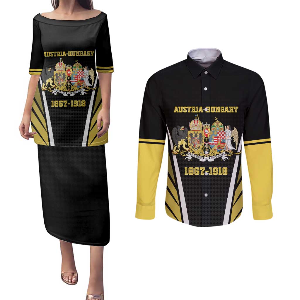 Personalized Austro-Hungarian Empire 1867-1918 Couples Matching Puletasi and Long Sleeve Button Shirt Flag Color Inspiration - Wonder Print Shop